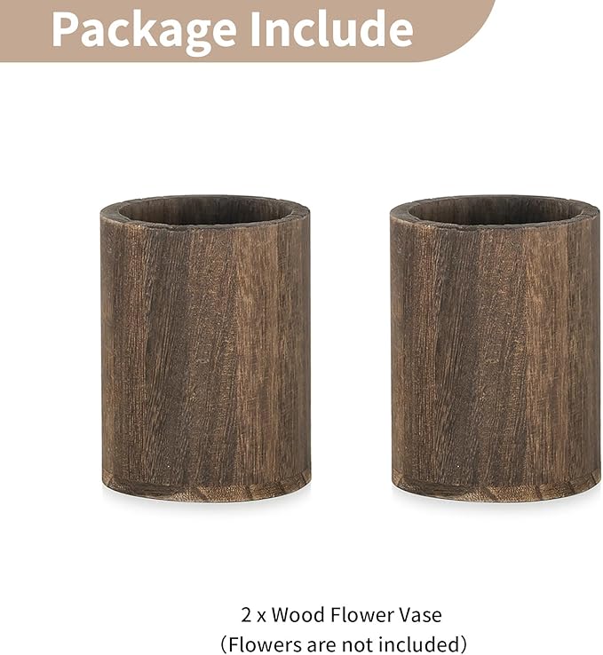 NUPTIO Wood Vases Rustic Centerpiece: 2 Pcs 5.1" Wooden Vase for Home Decor - Brown Small Vase for Wedding Table Living Room Shelf Decor