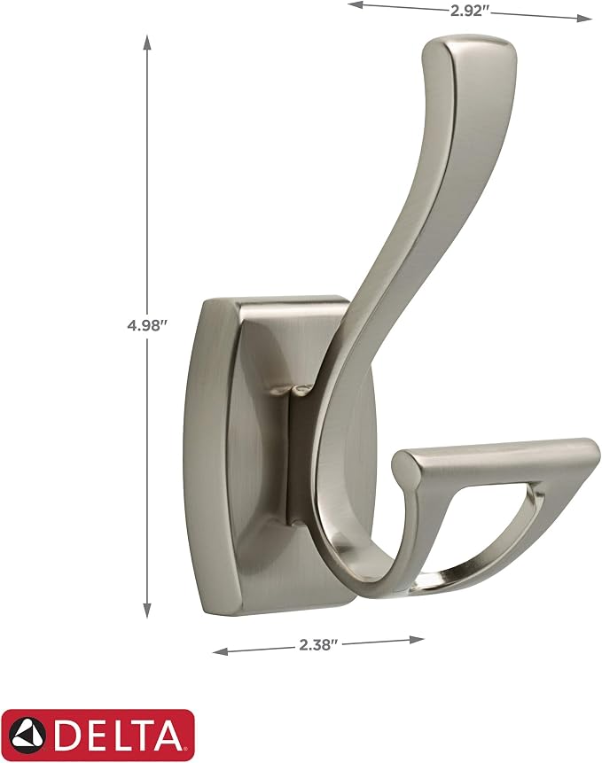 Delta Dansant Towel Hook, Robe Hook Satin Nickel Towel Holder for Bathroom, Bathroom Accessories, 135241 2.4 x 2.9 x 4.8 Inches (Pack of 2)