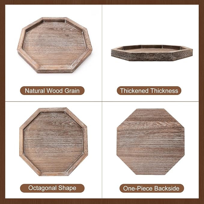 Large Wood Trays Home Decor Farmhouse Candle Holder Plate for Coffee Table Rustic Wooden Decorative Tray Vintage Table Centerpiece for Living Room Kitchen Counter Decor and Bathroom Accessories Trays