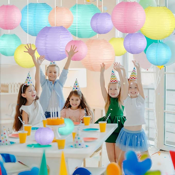 Pastel Paper Lanterns Decorative, Classroom Decor Macaron-Color Neon Hanging Paper Lantern Decorations for Easter Party Decorations, Baby Shower Wedding Birthday Mother's Day, 15Pcs