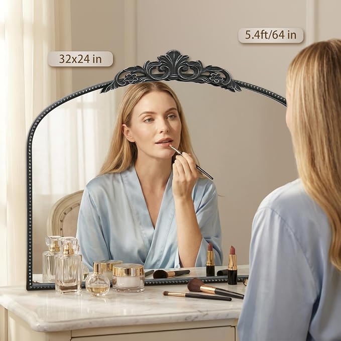 Micasso Vintage Wall Black Mirror: 32"x24" French Baroque Antique Mirror - Traditional Ornate Decorative Arched for Wall/Bathroom/Entryway/Fireplace/Hallway - Home Decor for Living Room
