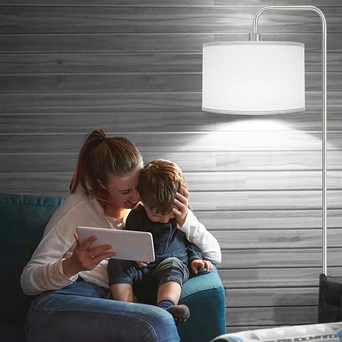 [Upgraded] LED Floor Lamp for Living Room, 3 Color Temperature Floor Lamp with Foot Switch Modern Standing Lamp Tall Pole Floor Reading Lamp for Bedroom, Study Room, Office, 9W Bulb Included, Silver