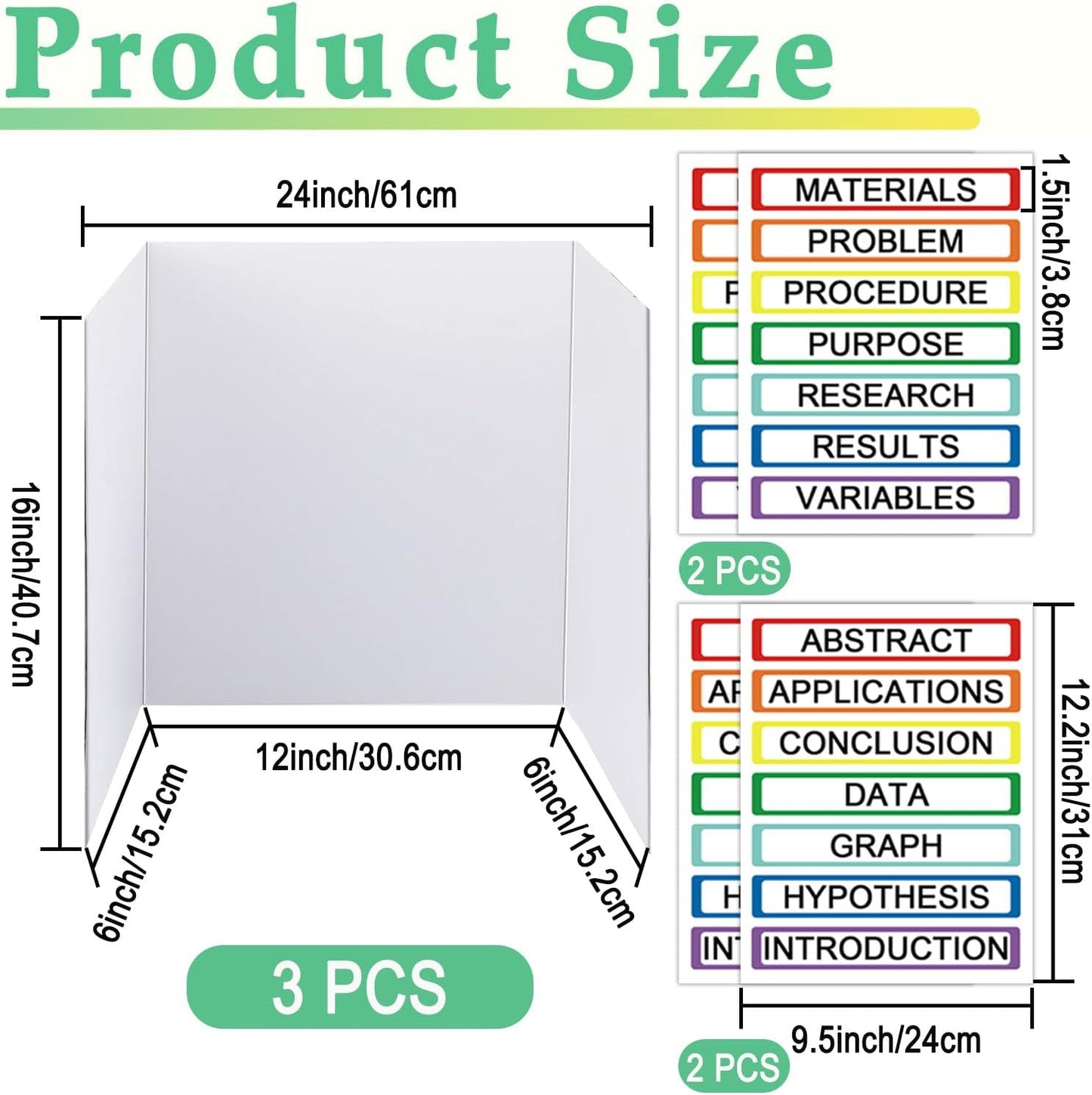 Trifold Display Boards - Colorful Self-Adhesive Sheets | 24 x 16 Inch Presentation Boards for Science Fairs