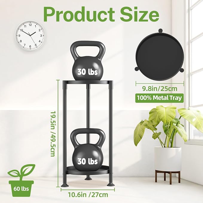 iDavosic.ly 2 Tier Plant Stand Indoor with 10 Inch Wide Tray, Tiered Corner Metal Outdoor Flower Display Holder, Vertical Tall Rack for Patio Porch Living Room, Modern Black