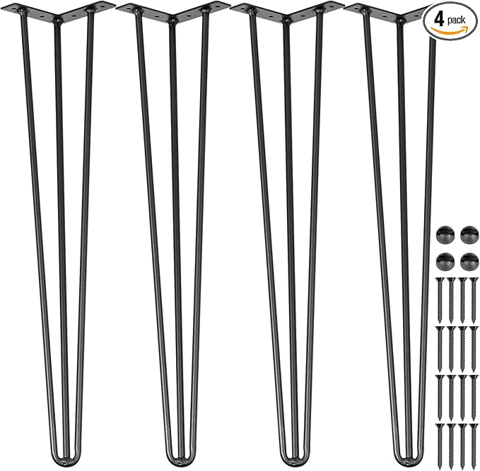VEVOR Hairpin Table Legs 16" Black Set of 4 Desk Legs 880lbs Load Capacity (Each 220lbs) Hairpin Desk Legs 3 Rods for Bench Desk Dining End Table Chairs Carbon Steel DIY Heavy Duty Furniture Legs