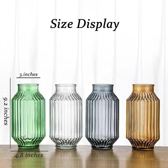 Flower Vase,Glass Vase,9.2 inch,Vintage Clear Ribbed Glass Vase for Home Decor,Bookshelf,Dinner Table,Indoor Office Desktop,Meeting Room,Home Christmas Day Decoration