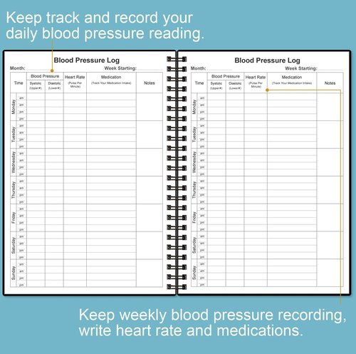 Blood Pressure Log Book by HealthTrack - Monitor Daily Readings at Home, 5.8" x 8.5", Black