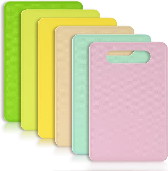 Kitchen Cutting Board Set of 6, Plastic Cutting Boards with Easy Grip Handle for Kitchen Cooking, Non Slip Cutting Mat Pad for Meat, Fruit, Vegetables, 12 Inch by 8 Inch