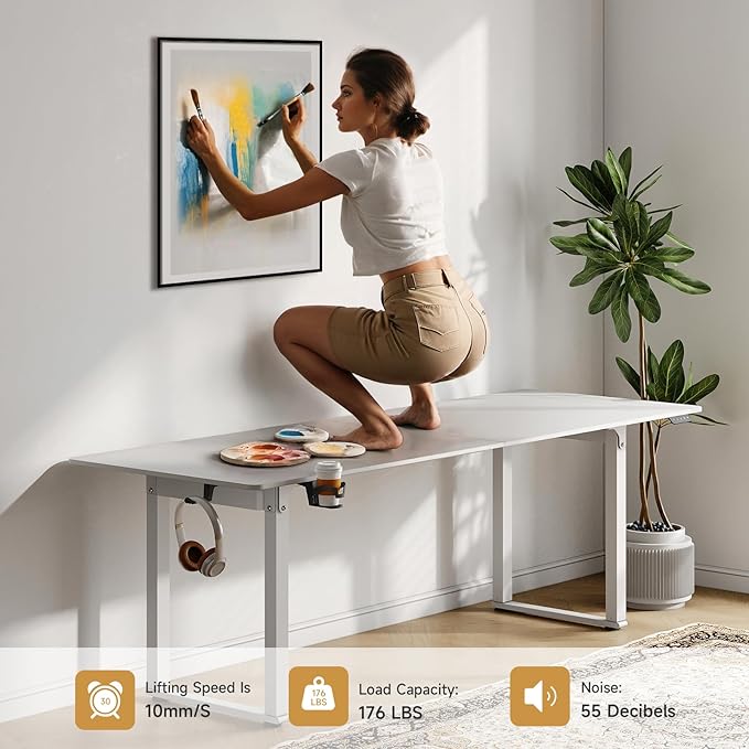 ONBRILL Standing Desk, 63x30 Inches Rectangle Stand Up Desk with 4 Legs, Dual Motor and Memory Controller, Adjustable Height from 28-46 Inches for Home and Computer Workstation, White