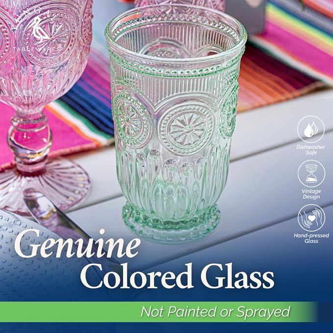 Green Highball Glasses Set of 6 Tall Drinking Glasses 10 oz