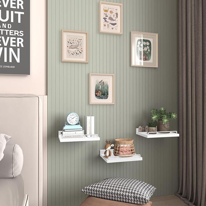 RYOFOBETTO Small Floating Shelf, 6 X 9 Inches Farmhouse Wall Shelves for Living Room, Bedroom, Picture Frames, Plants, Kitchen, Set of 3 (White)