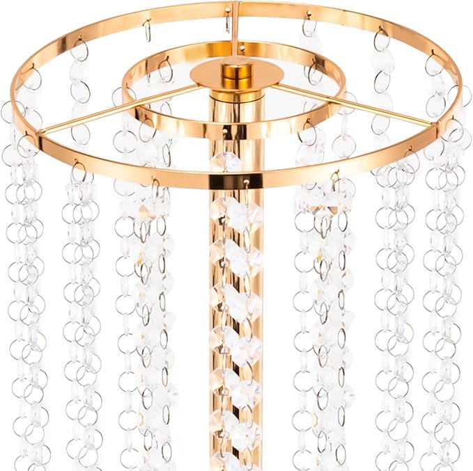 10 Pcs 23.6In Tall Crystal Flower Vase, Acrylic Crystal Flower Vases Metal Flower Stand for Wedding Reception and Event Centerpieces 9.4 x 9.4 x 23.6 Inch Gold