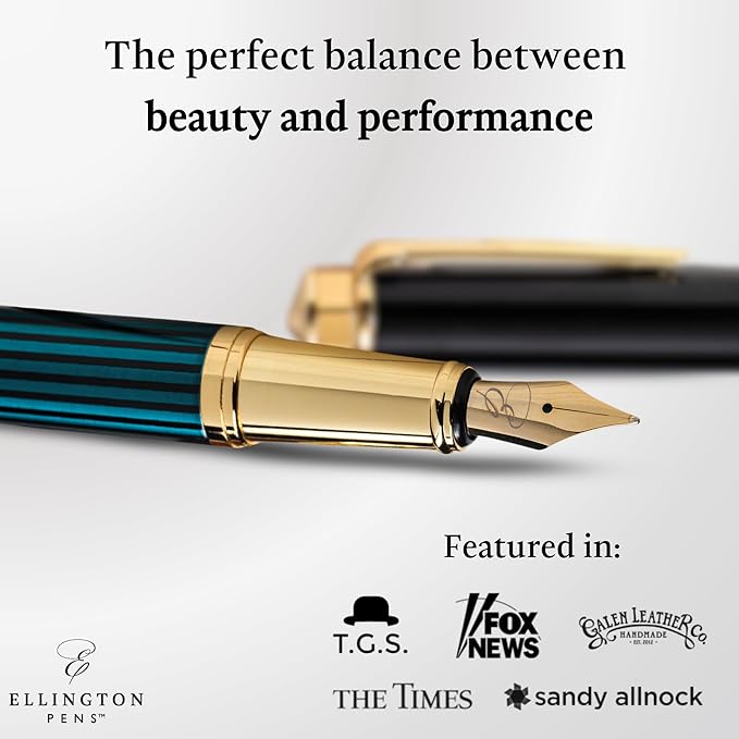 Ellington Pens Luxury Fountain Pen Set - Smooth Fine Nib - Includes 3 Ink Cartridges, Refillable Ink Converter, Gift Box -Fountain Pens For Writing, Calligraphy, Journaling, Sketching (Urban Hunter)