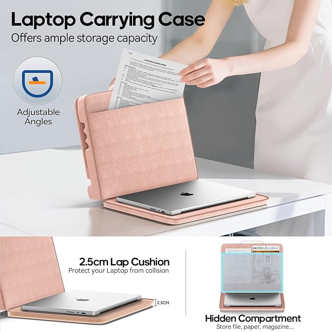 Laptop & Tablet Desk for Lap with Cushion, Computer Lap Desk Laptop Pillow for Couch, Bed, Car, Adjustable Computer Pillow Stand As Carrying Case for up to 15'' PC/Mac, Tablet, iPad, Kindle, Pink