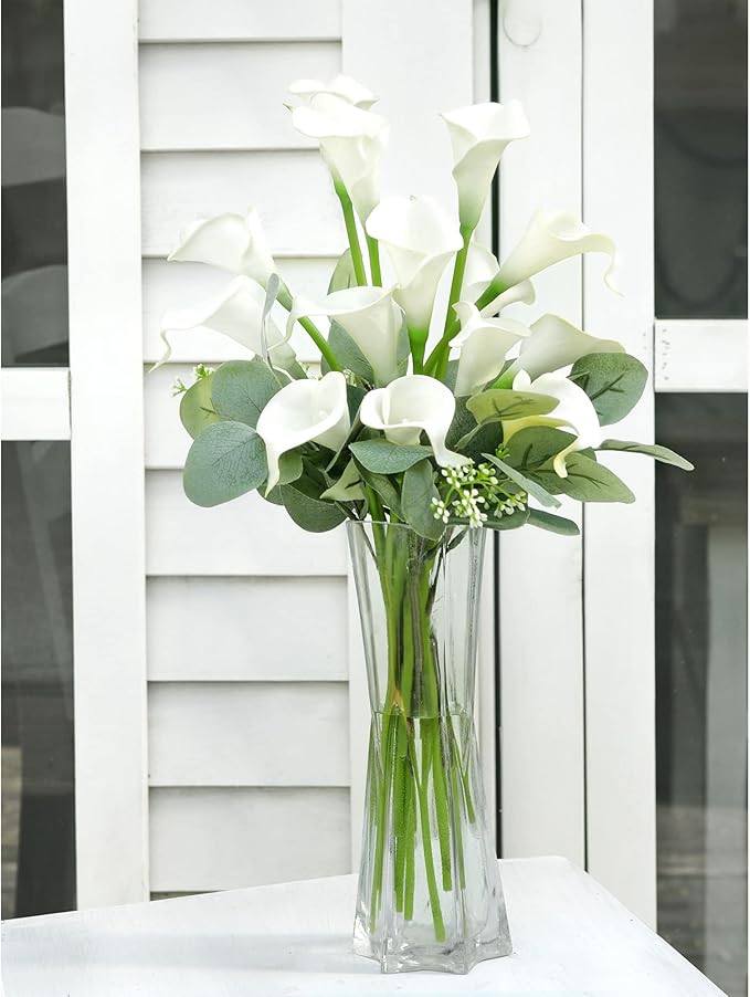 FiveSeasonStuff Real Touch Calla Lily Artificial Flowers Wedding Bridal Bouquet | Floral Arrangements | 15 Calla Lilies (Summer White)