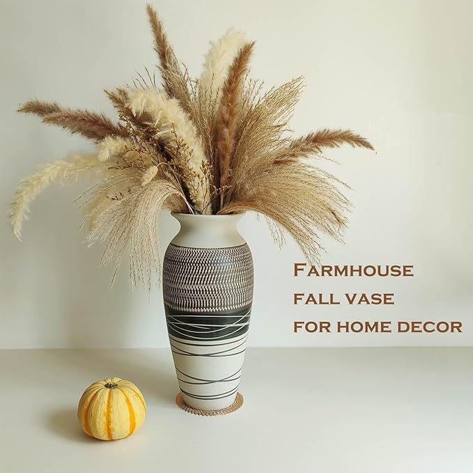 Ceramic Rustic Farmhouse Vase, 12.6" Large Vintage Flower vase for Home Decor, Tall Boho Textured Vases for Living Room, Table, Mantel, Shelf and Centerpieces Decor and Housewarming