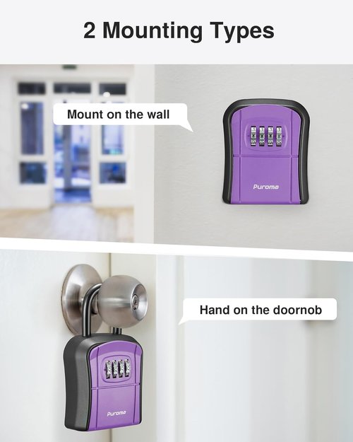 Puroma Key Lock Box - Portable Wall-Mounted Key Storage with Resettable Code | Purple, 1 Pack