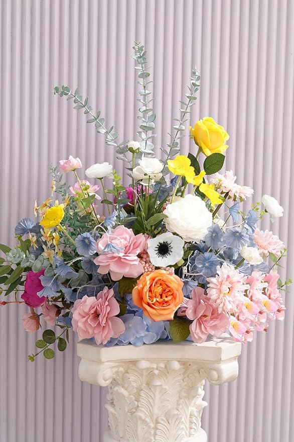 Artificial Flowers Ball Centerpieces for Tables, 2pcs 19inch Colorful Free Standing Bouquet Floral Arangement for Party Aisle Wedding Centerpiece Table Decorations