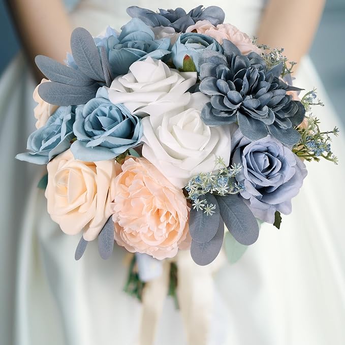 Artificial Flowers Combo Box Blue Fake Flower Bouquet Set for Wedding Centerpieces Arrangements Bridal Shower Birthday Party DIY Decorations