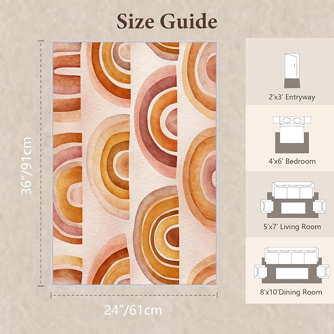 Retro Arcs Area Rug 2x3, Minimalist Arch Pattern Rug, Modern Retro Neutral Carpet for Living Room Bedroom, Non Slip Washable Rug