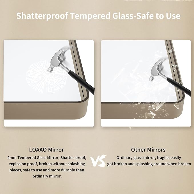 LOAAO 40”X32” Bronze Bathroom Mirrors for Vanity, Rounded Rectangle Brushed Bronze Metal Frame Mirror, Anti-Rust, Tempered Glass, Hangs Horizontally or Vertically