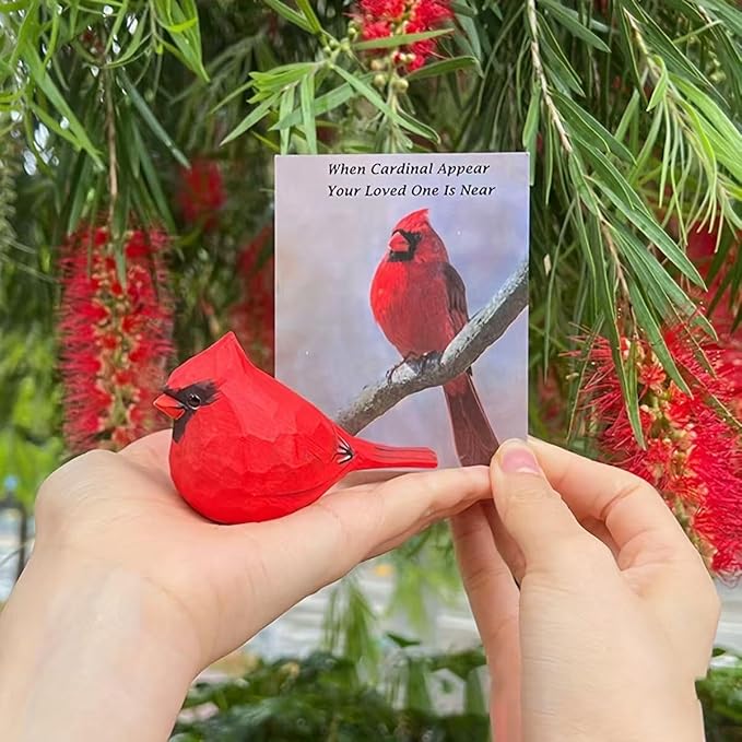 Handmade Wooden Red Cardinal Figurines, Hand-Painted Male Cardinal Birds, Decorative Wood Bird Sculptures for Home Décor, Christmas Ornaments & Unique Gifts for Bird Lovers