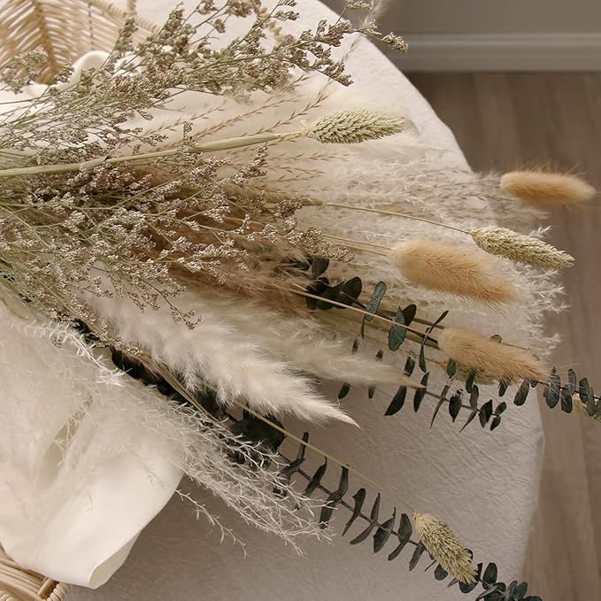 Musunny Natural Dried Flower Bouquet,17" Dried Flowers for Vase,Dried Floral Arrangements for Boho Farmhouse Home Décor Indoor with Pampas(Green)