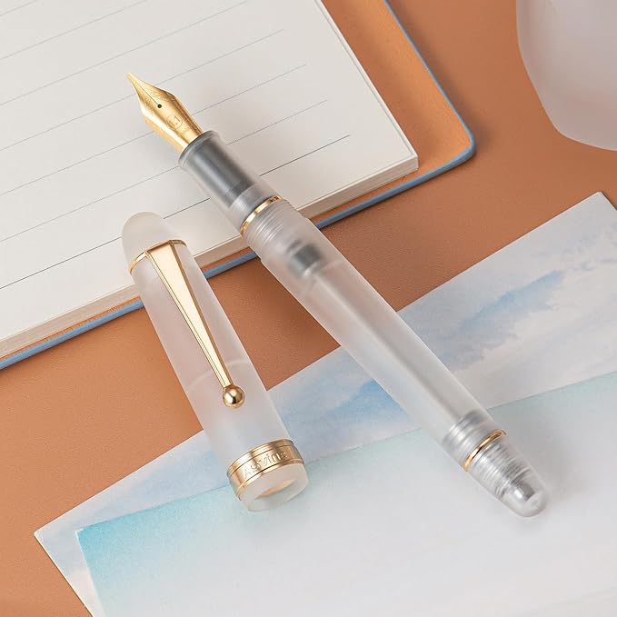 Asvine V126 Vacuum Filling Fountain Pen, Frosted Clear Acrylic Stub Nib 1.1mm Calligraphy Art Drawing Clear Demonstrator Acrylic with Case Set