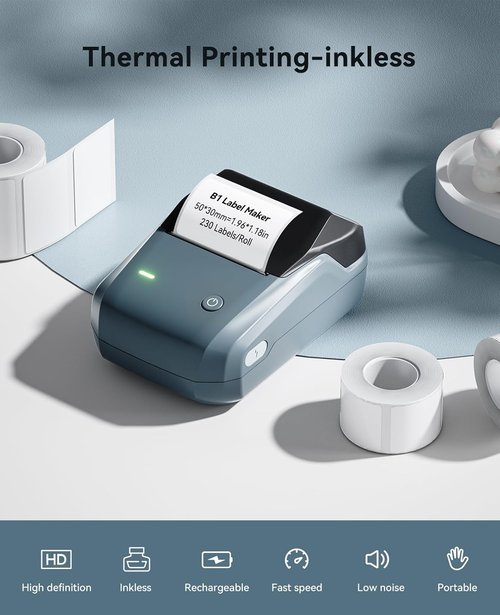 NIIMBOT 2-Inch Label Maker Machine - Portable Sticker Printer with 3 Tapes | Compatible with Phones & PC - Blue