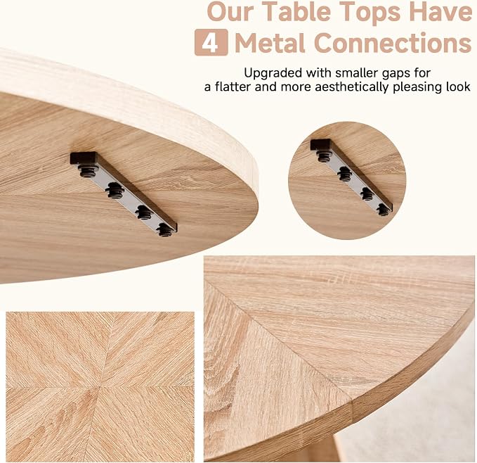 47" Round Dining Table Set for 4 with Chairs Kitchen Table and Chairs Set Mid-Century Modern Chair with Metal Leg for Apartment Living Room(Natural Table with 4 Beige Chairs)