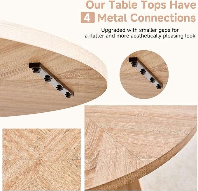 47 inch Round Dining Table Set for 4 with Chairs Kitchen Table and Chairs Set Mid-Century Modern Round Wood Kitchen Tables with Upholstered Synthetic Leather Chairs Set of 4