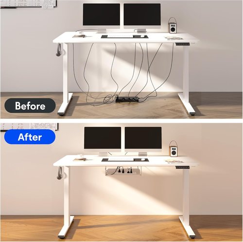 FLEXISPOT EN2 Electric Height Adjustable Standing Desk - 55" White Top with Gray Frame & Power Strip