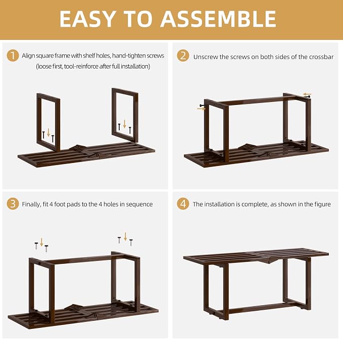Plant Stand Indoor Outdoor, Foldable Metal Plant Shelf for Multiple Pots, Mid Century Slatted Bench for Patio Garden, Heavy Duty Capacity 330 lbs 2 Pack Coffee