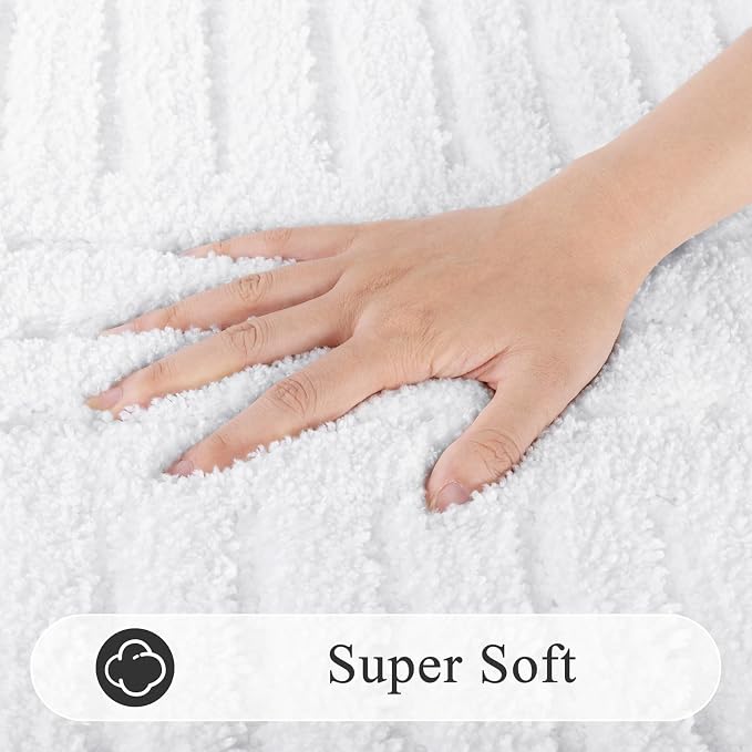 SHACOS Super Soft Bathroom Runner Rugs 24"x60" Non Slip Boho Bath Rugs Microfiber Absorbent Bath Mats for Bathtub Machine Washable Shaggy Carpet for Shower Floor Home Decor, White 2' x 5'