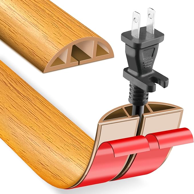 Floor Cord Cover Cable Cavity Self Adhesive Hider - Electric Cord Covers for Living Rooms, Offices - Cable Cover Protector (Wood Brown, 1.18" x 10')