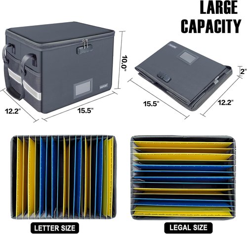 ENGPOW Fireproof File Box with Lock - Portable Document Organizer for Legal & Letter Folders | Gray, 2 Pack