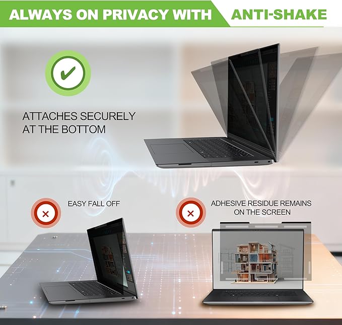 Magnetic Laptop Privacy Screen 15.6 inch for 16:9 Computer Monitor, Removable Anti-Glare Screen Privacy Shield, Screen Filter and Protector for Laptop (13 5/8" × 7 5/8"), Fits (FHD 1920 × 1080)
