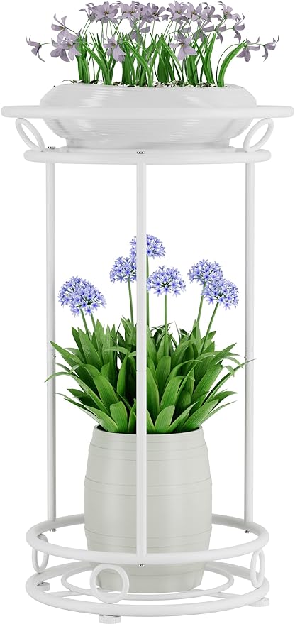 YIUKEA Plant Stand Indoor Outdoor - Metal Planter Holder Shelf Tall Tiered Flower Pot Display Organizer Rack for Garden, Patio, Living Room, Bathroom, Office (White)