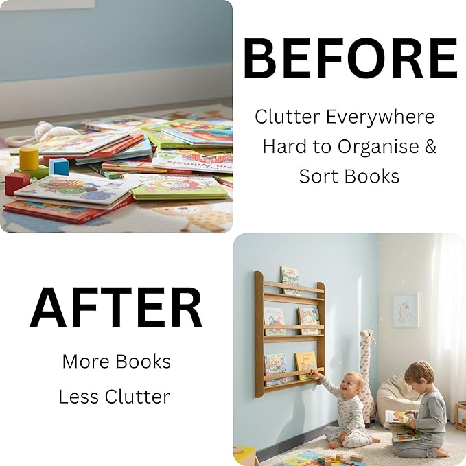 Montessori Wall-Mounted Bookshelf for Toddlers Toy Storage Shelf Organizer for Playroom and Classroom Floor Bookshelves for Kids Room (Oak, XL, 3)