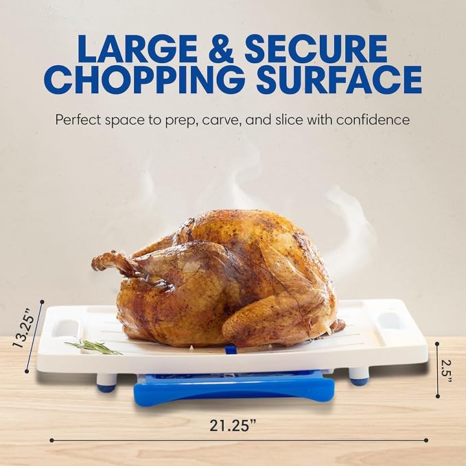 XL Meal Prep System Cutting Board - Large Cutting Board with Juice Groove, Spikes, Drip Tray & Removable Surface - Carving Board - BBQ Essential & Kitchen Gifts - BPA Free Cutting Board - Blue