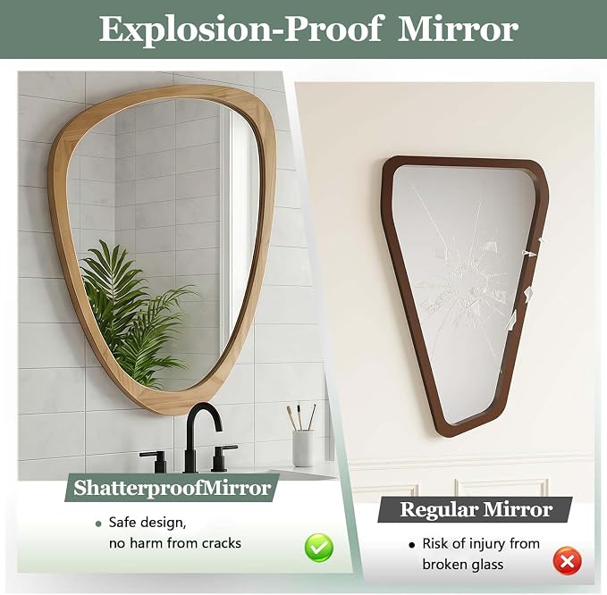 Majnesvon 24x36 Inch Asymmetrical Wall Mirror Wood,Rustic Irregular Shaped Vanity Mirror for Bathroom,Bedroom, Living Room, Entryway, Fireplace,Wall Decor,Solid Wooden Frame (Oak, 24"x36" Inch)