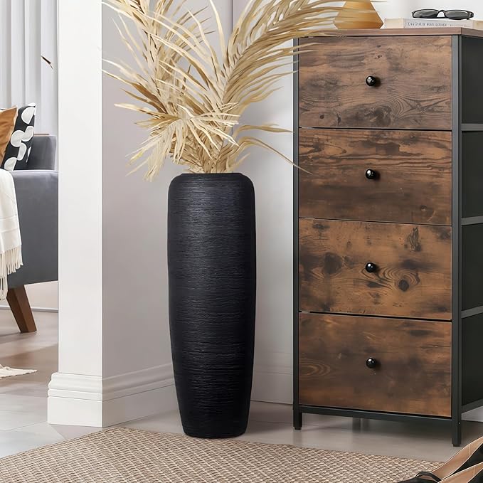 Large Rustic Ceramic Black Vase,23.6 Inch Tall Pottery Farmhouse Decor Floor Vase Vintage Flower Vases for Home Living Room Entryway Table Centerpiece Decor,Terracotta Vases,Wedding Gift