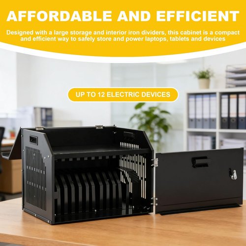 Biosp 12-Device Portable Charging Station - Lockable Storage for Tablets & Laptops | Black
