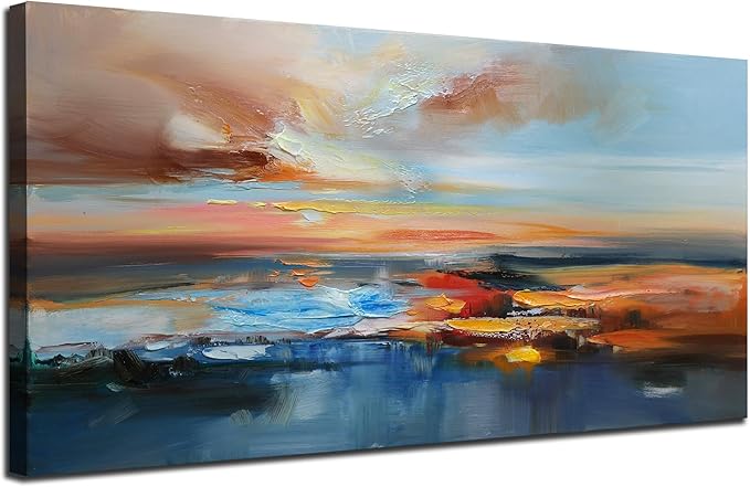 Brushart Abstract Wall Art Large Landscape Canvas Picture, Painting Wall Decor Living Room Textured Artwork for Walls Bedroom Home Office, 48"x24"