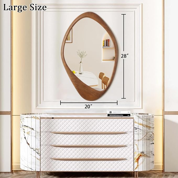 AAZZKANG Asymmetrical Wall Mirror Large 28"x20" Retro Irregular Vanity Mirrors Decorative for Bathroom Bedroom Living Room Hallway Brown