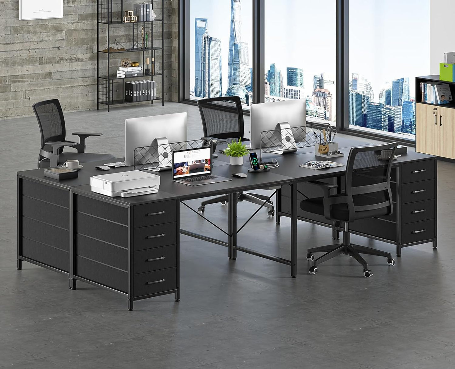 TVU 95 | Large 2-Person Writing Desk with 8 Drawers & Outlets - I-Shaped Home Office Workstation