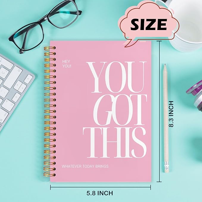 Yhtrg Spiral Journal Notebook for Women, You Got This Inspirational Notebooks Journal, Pink School Journal Notebook, Pink Motivational Positive Notebooks for Office School Supplies, 5.5x8.3 Inch