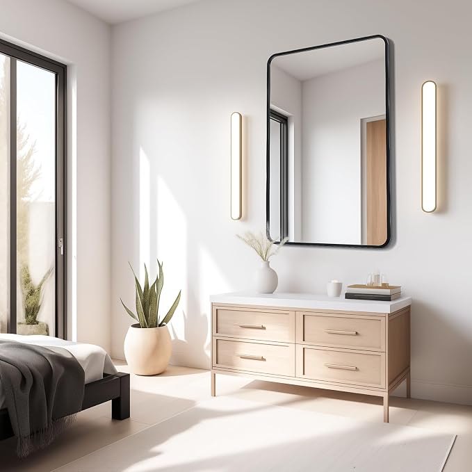 USHOWER Bathroom Mirrors for Over Sink, Metal Frame Rectangle Mirror, Modern Farmhouse Vanity Mirror, Wall Mounted for Bedroom, Living Room, Entryway Remodel & Upgrade, Matte Black, 24 x 36 Inch