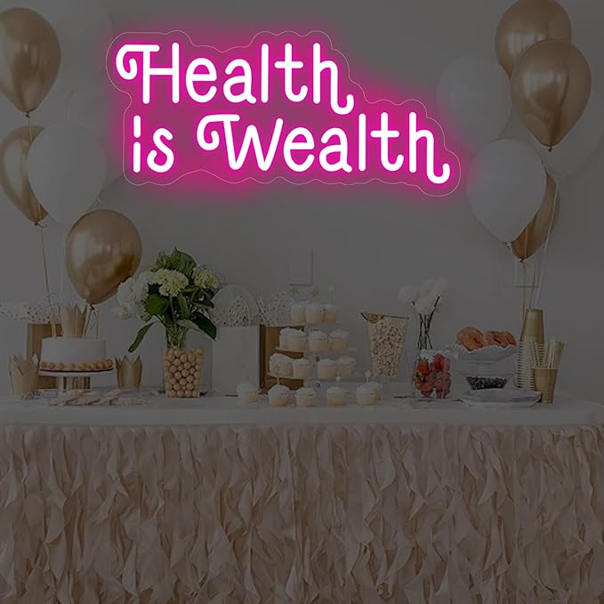 Health is Wealth Neon Sign,Health Decor Light,Fitness Club Decor,Gym Led Wall Decor,Inspirational Quote Sign,Health Gift,Mother's Day gift, Encouraging Light, Pink Led light for Bedroom, Club, gifts For Women