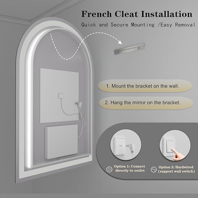 Arched LED Bathroom Mirror 20x28 Inch with Backlit and Frontlit, Dimmable Vanity Mirror for Wall, Anti-Fog, 3 Colors, Memory, Shatter-Proof, ETL Listed